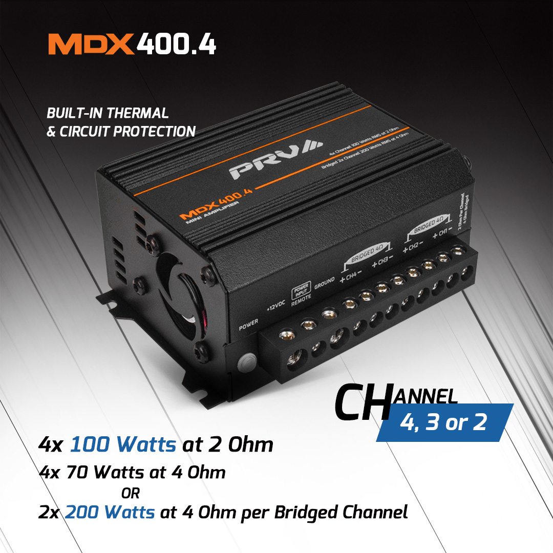 MDX400.4 2 Ohm 4 x 100 Watts channels
