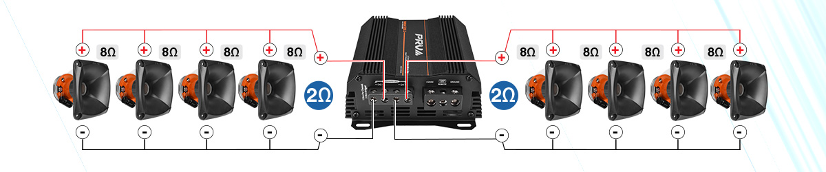 8 Drivers Setup - 8x D175Py-S-Nd + WGP10-25 SLIM Kit + MDX1200.2 2 Ohm - Installation Instructions - Parallel 8x 8 Ohm